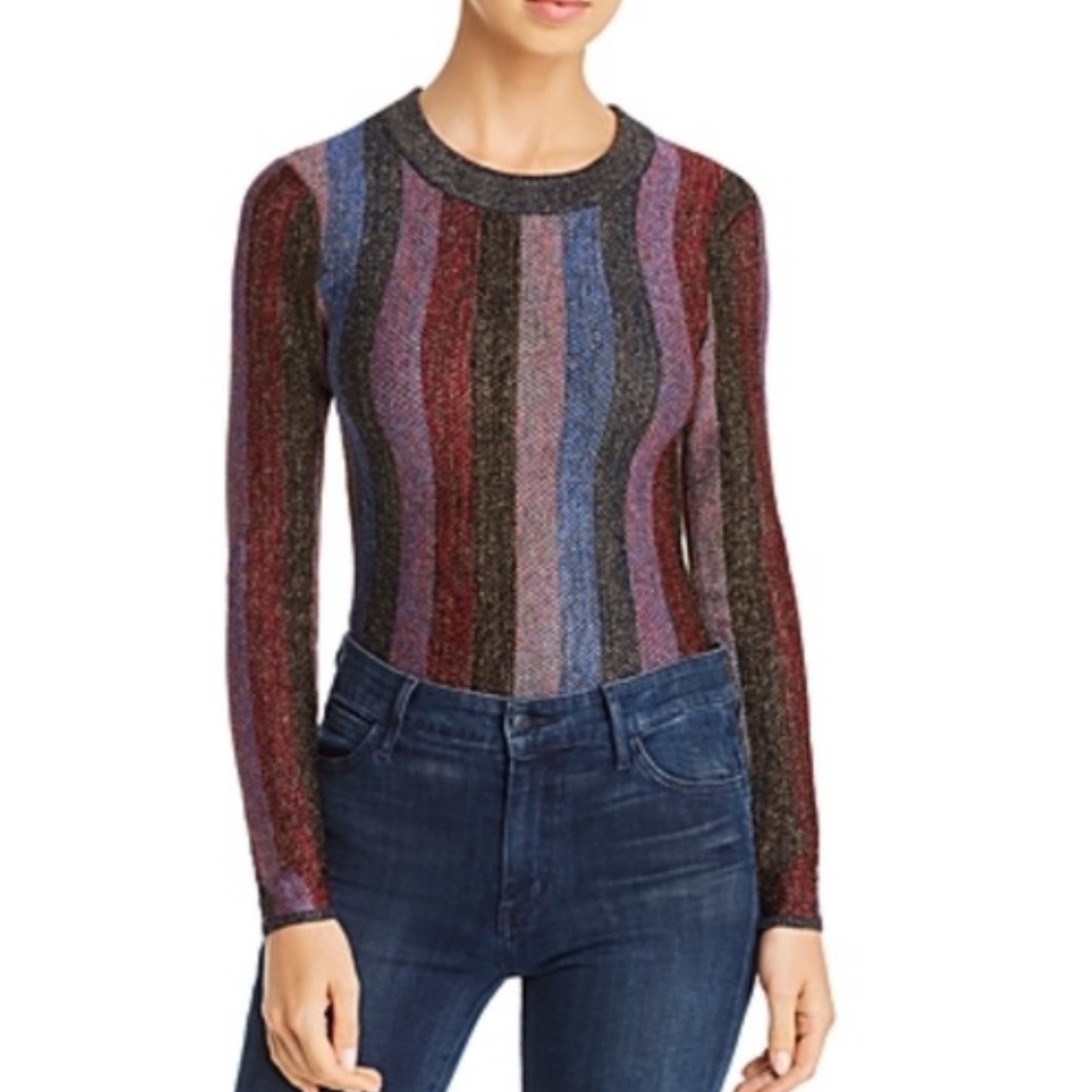Ronny Kobo Tasya Metallic Striped Bodysuit In Multi